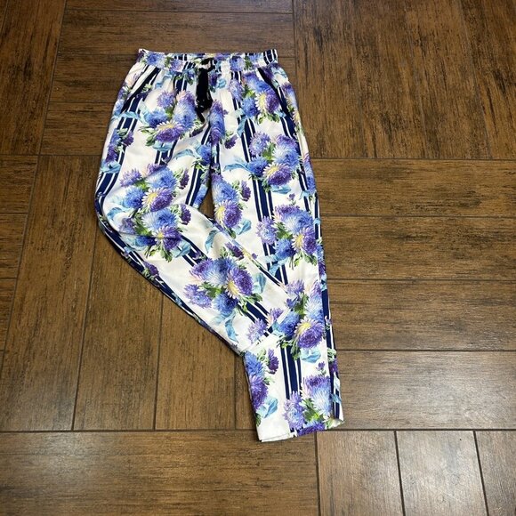 J. Crew Drapey Pull-on Pant in Vintage Purple Floral Stripe Loungewear Size 2 - Picture 11 of 12